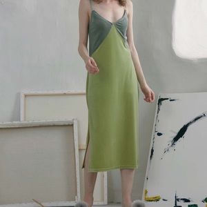 Velvet color block slip dress